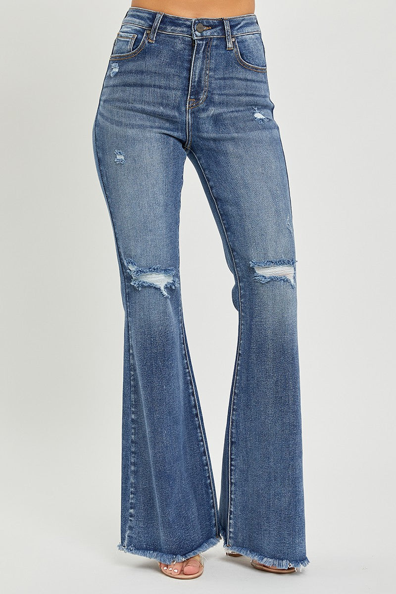 Risen High Rise Flare Knee Jeans