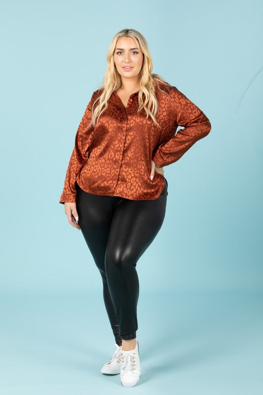The Claire Satin Leopard Blouse - Root Beer