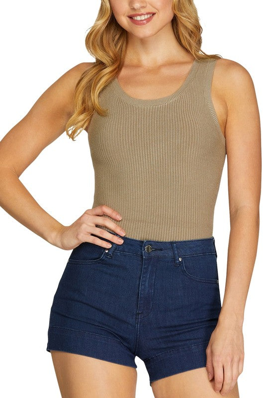 Taupe  Sleeveless Sweater Bodysuit