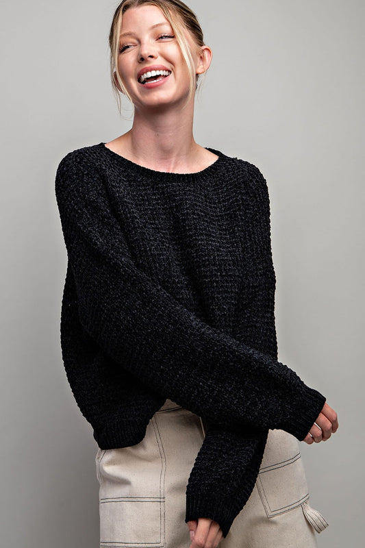 Carli Black Crochet Knit Sweater