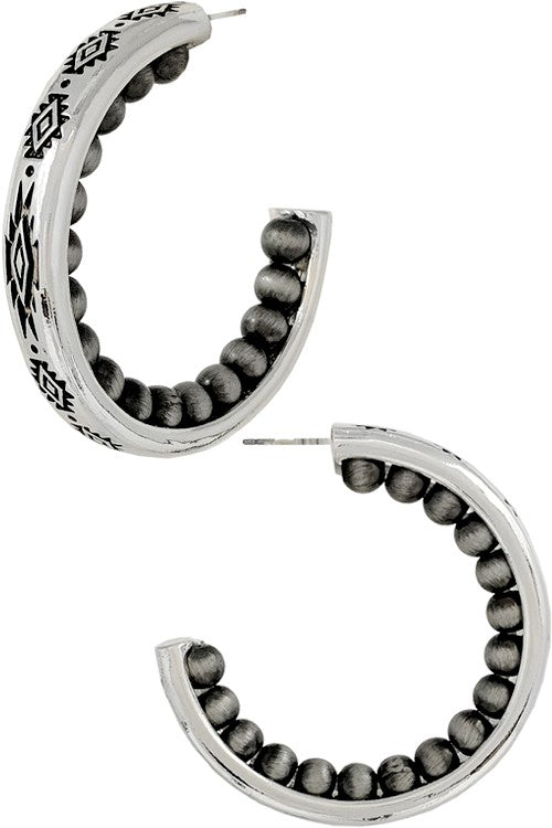 Aztec Textured Navajo Pearl Hoops