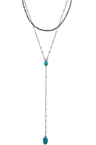 Layered Turquoise & Silver Pearl Necklace