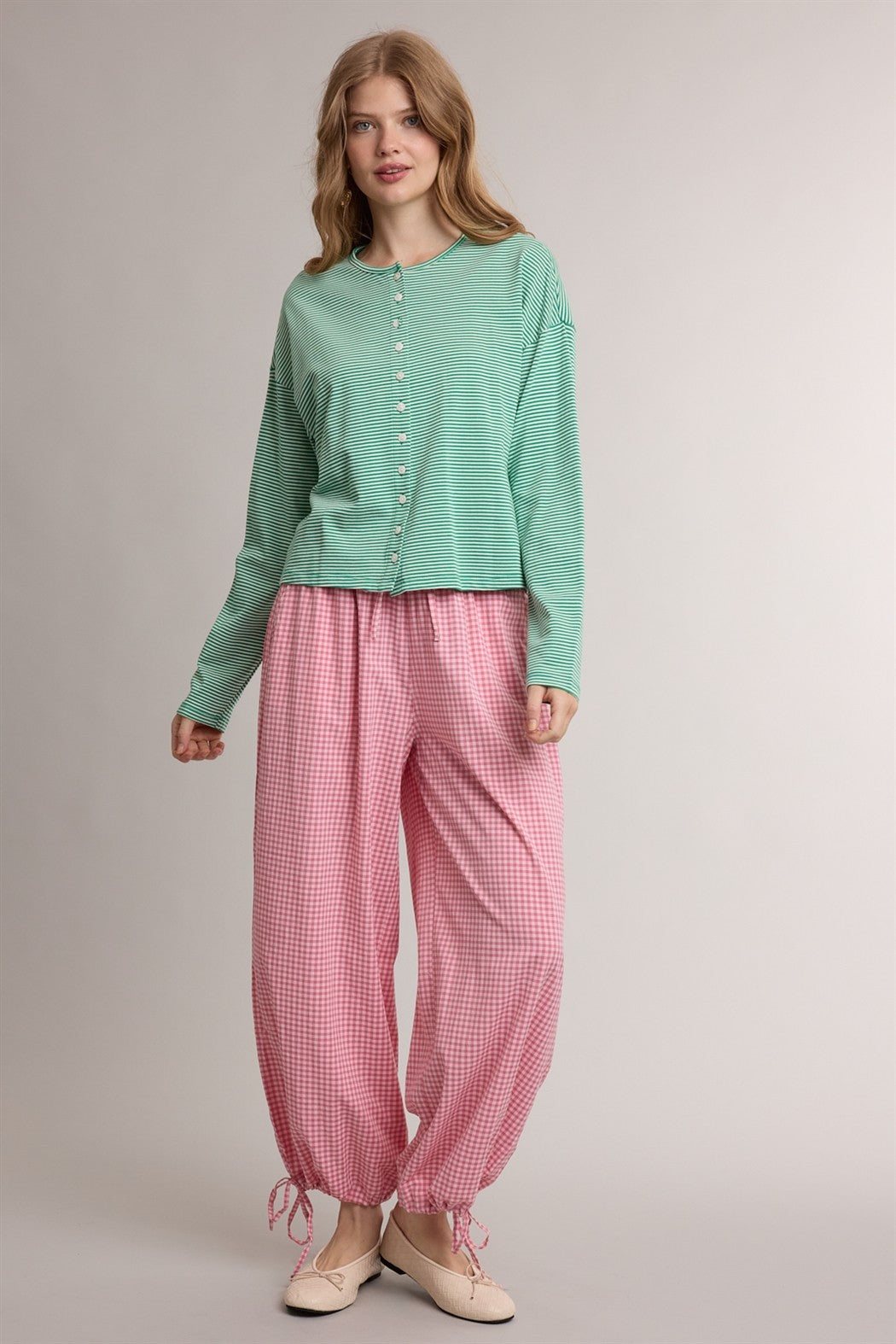 Red Gingham Drawstring Jogger Pants