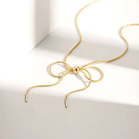 Minimalist Big Bow Snake Chain Knot Necklace