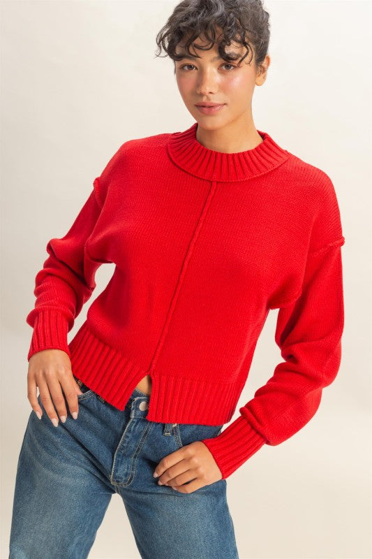 Mock Neck Front Seam Sweater