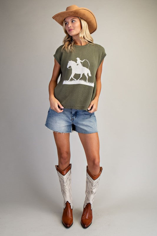 Horse & Roper Graphic Cap Sleeve Sweater