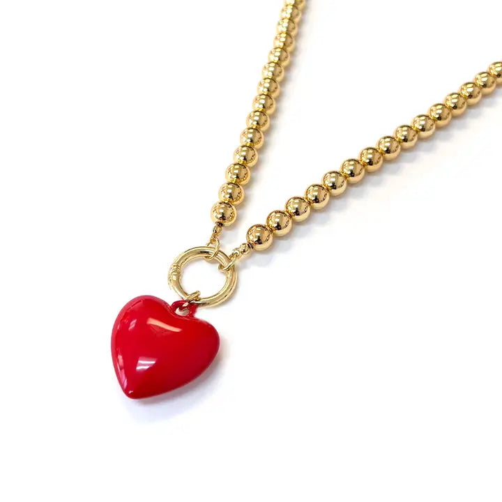 Puffy Heart Pendant Beaded Necklace