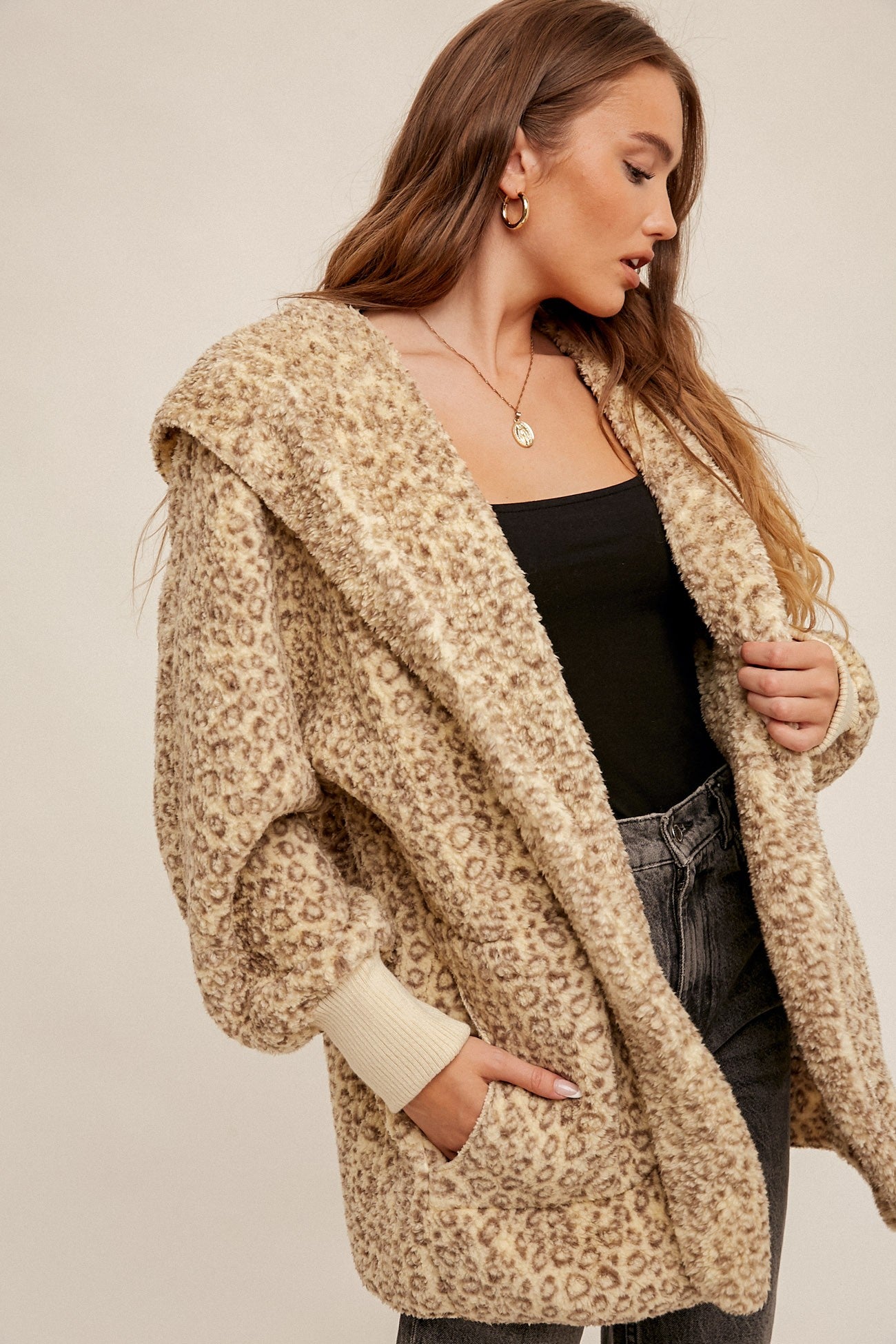 Leopard Fur Oversized Hoodie Jacket