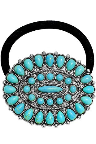 Oval Turquoise Cluster Hair Tie
