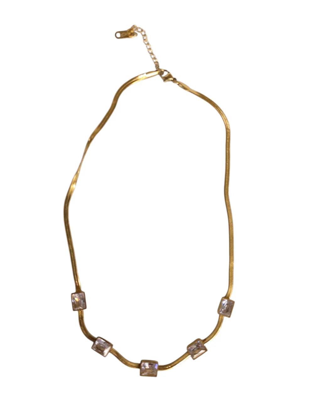 Clear Baguette CZ Herringbone Necklace