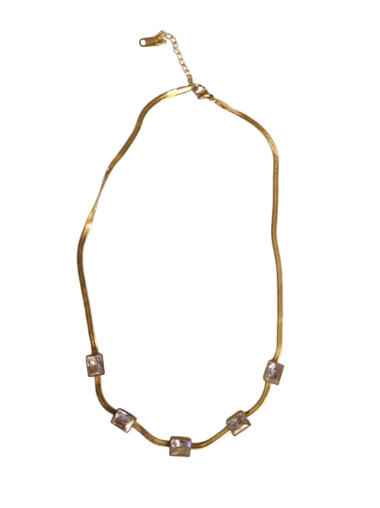 Clear Baguette CZ Herringbone Necklace