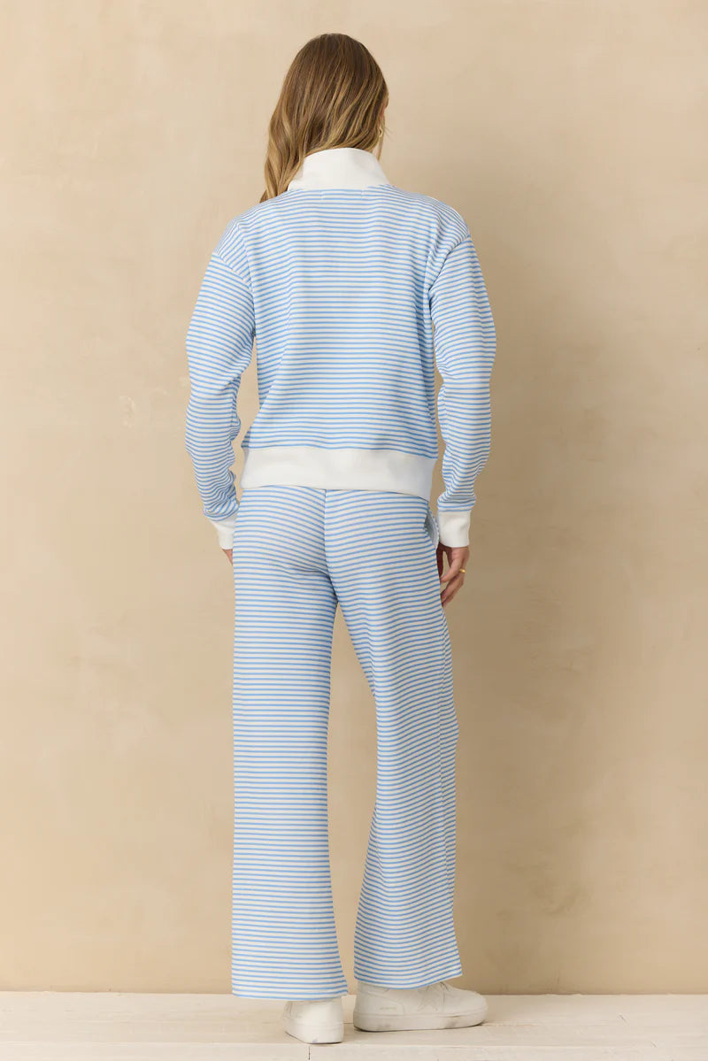 Blue Striped Cloud Fleece Quarter Zip Top