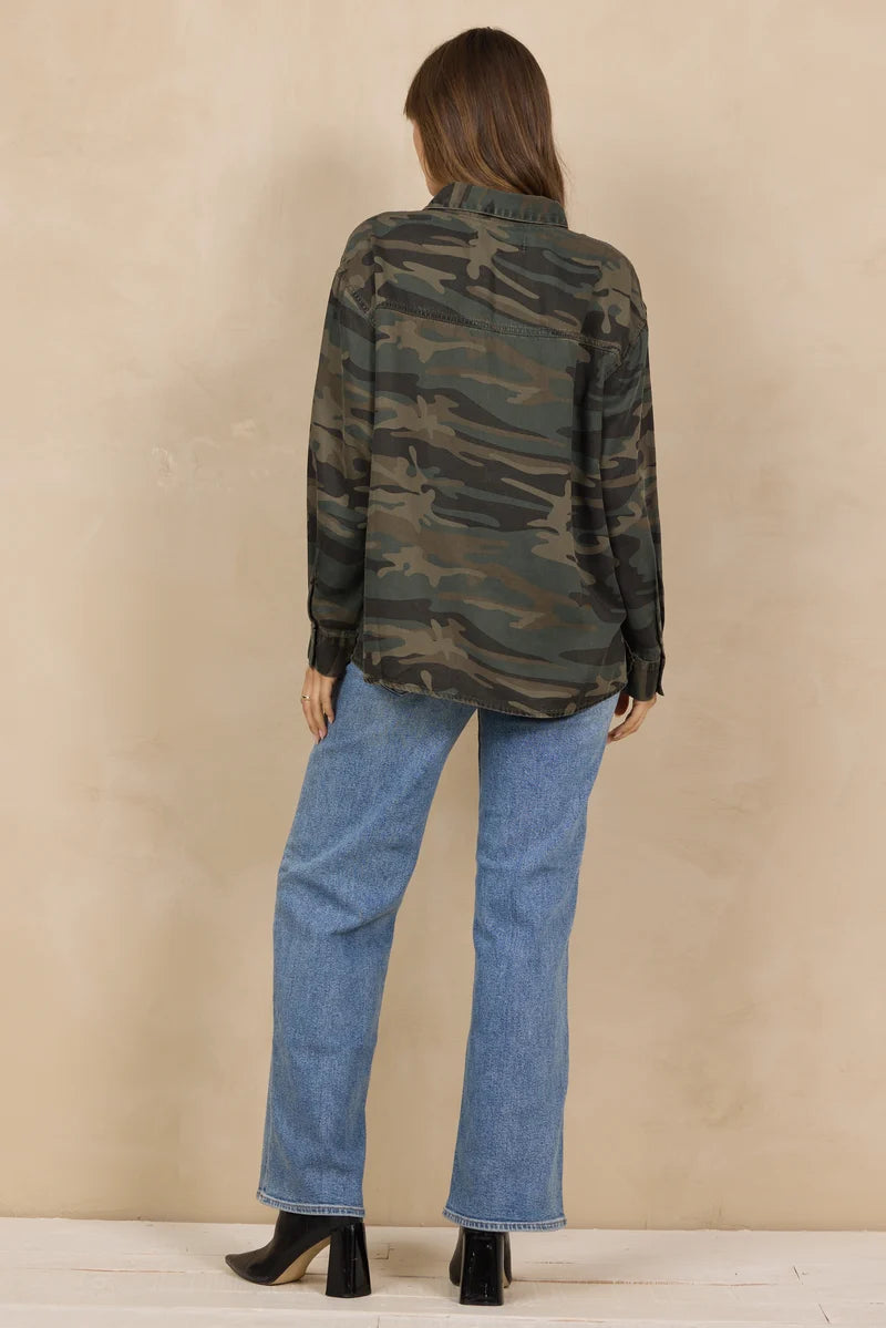 Camo Printed Tencel Quarter Zip Top
