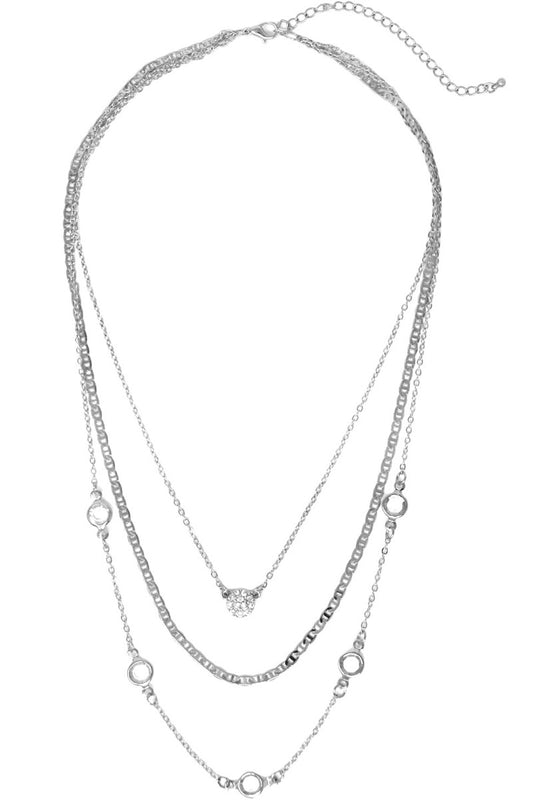 Three Strand Rhodium Pave Crystal Necklace