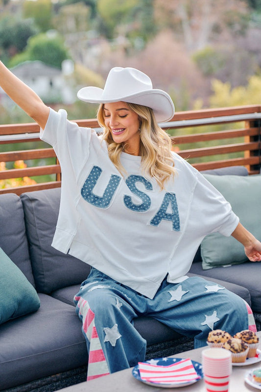 Usa Letter Patchwork French Terry Top