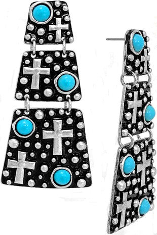 Dot Cross Trapezoid Post Earring