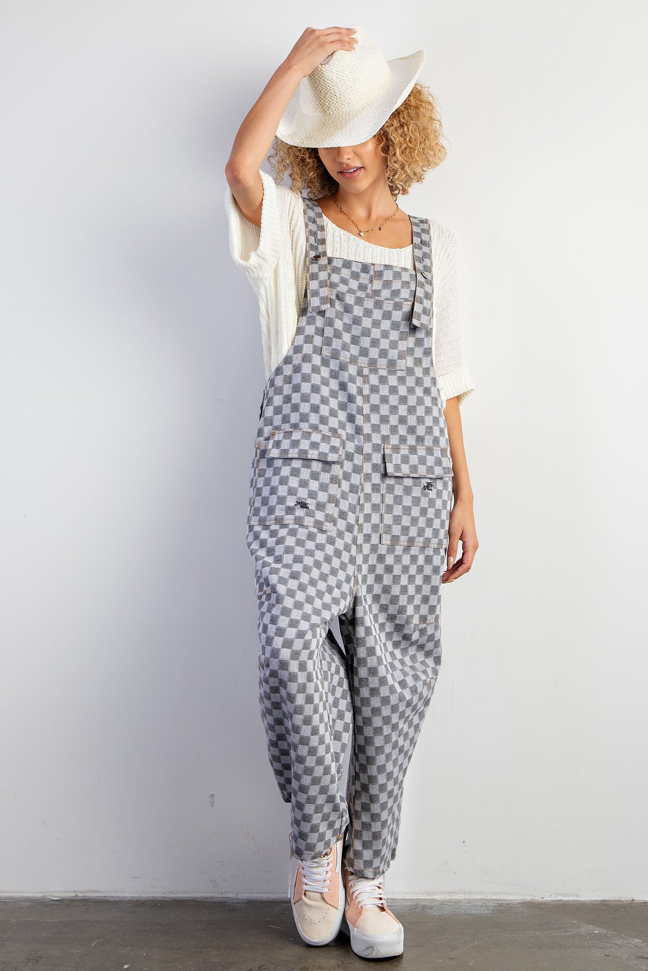 Checkered Washed Twill Jumpsuit