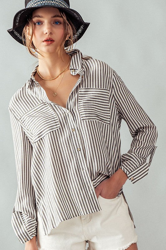 Black Button Down Striped Shirt