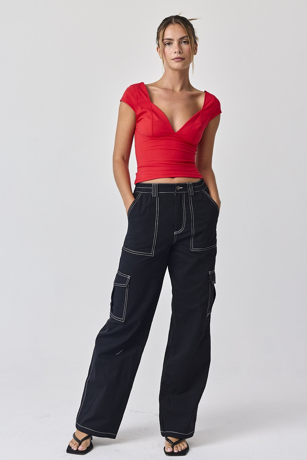 Julia Contrasting Stitch Cargo Pants