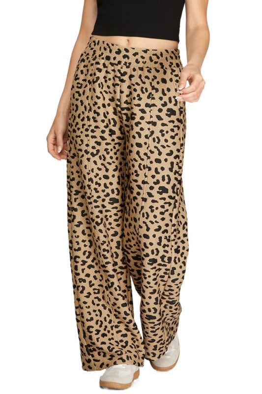 Textured Leopard Print Top & Pant Set