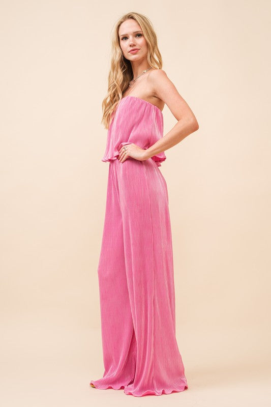 Plisse Pleated Tiered Tube Jumpsuit