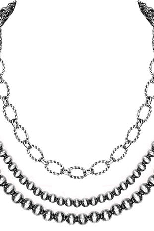 Pewter Pearl Muti Strand Oval Chain Necklace