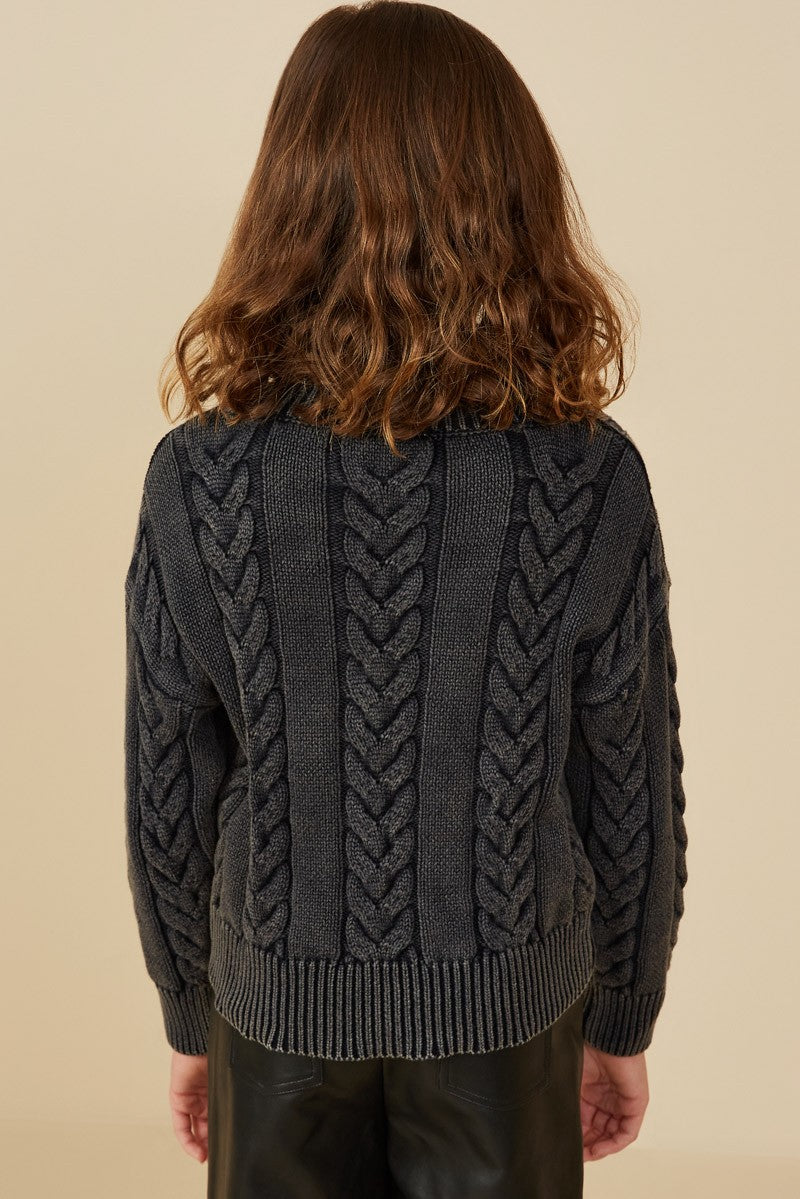 Girls Washed Navy Cable Knit Sweater