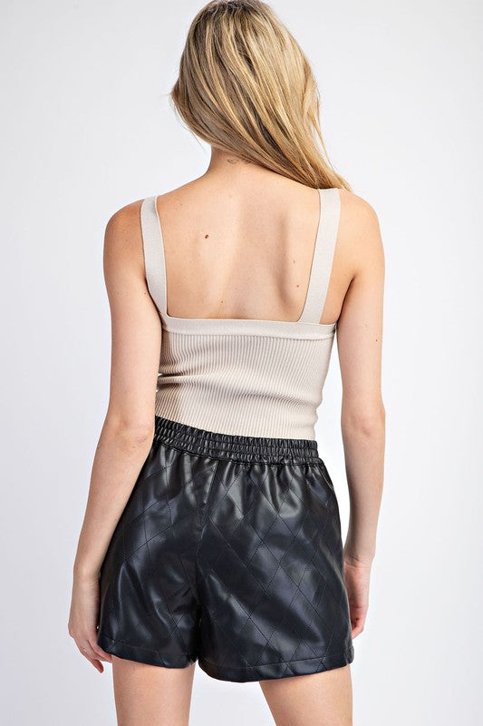 Black Textured Pleather Shorts