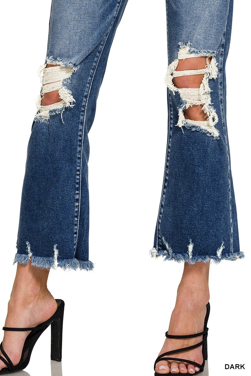 Distressed Knee & Hem Denim Jeans