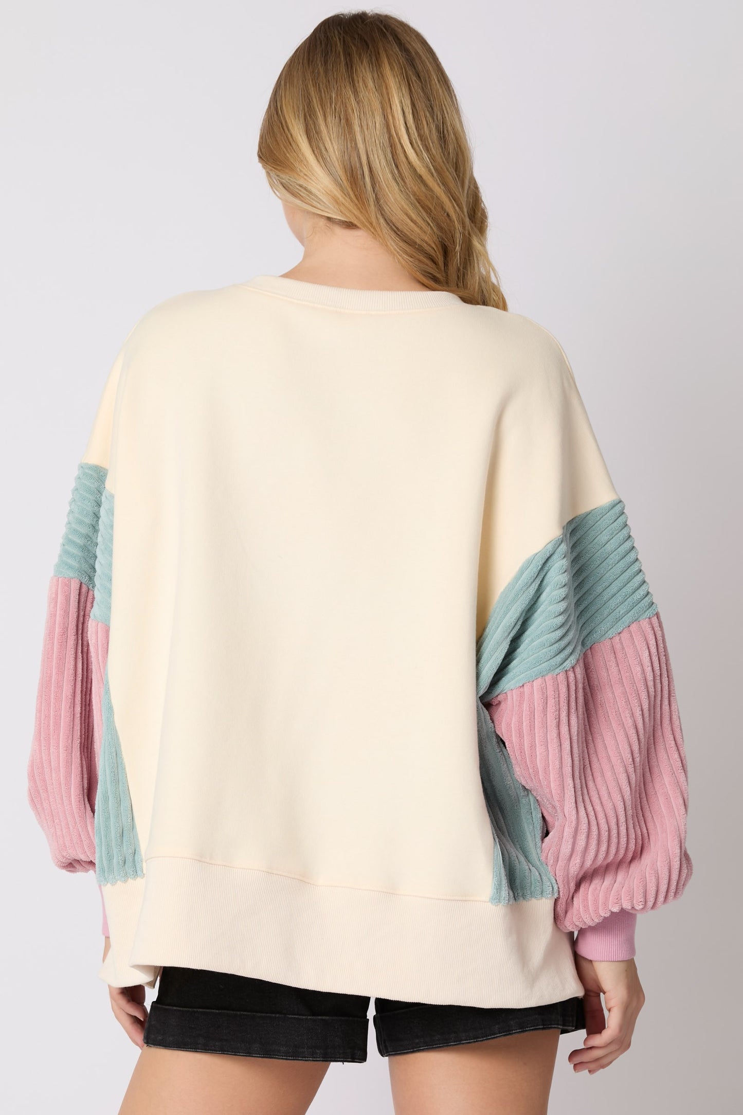 Terry Corduroy Mixed Media Oversized Sweatshirt