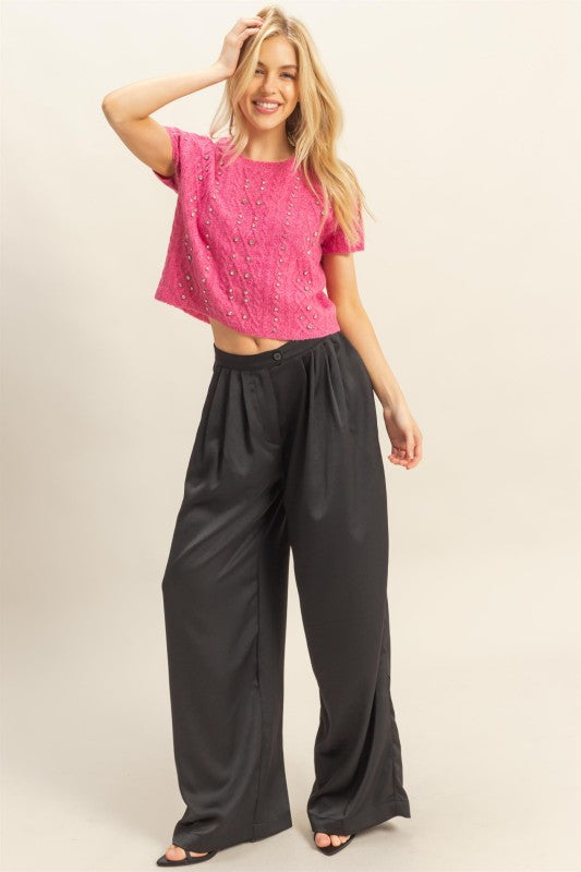 Hot Pink Rhinestone Studded Sweater