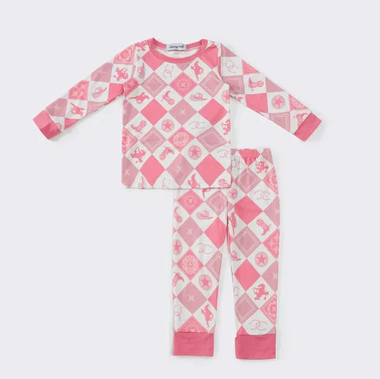 Pink Plaid Western Girl Pajamas Set