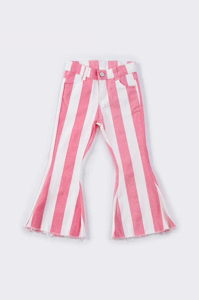 Girls Pink Stripe Bell Jeans