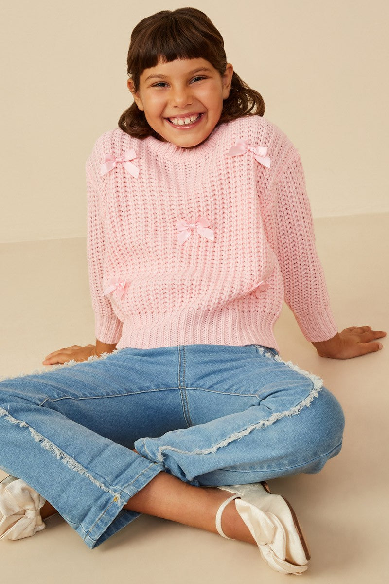 Girls Pink Bow Detail Pullover Sweater