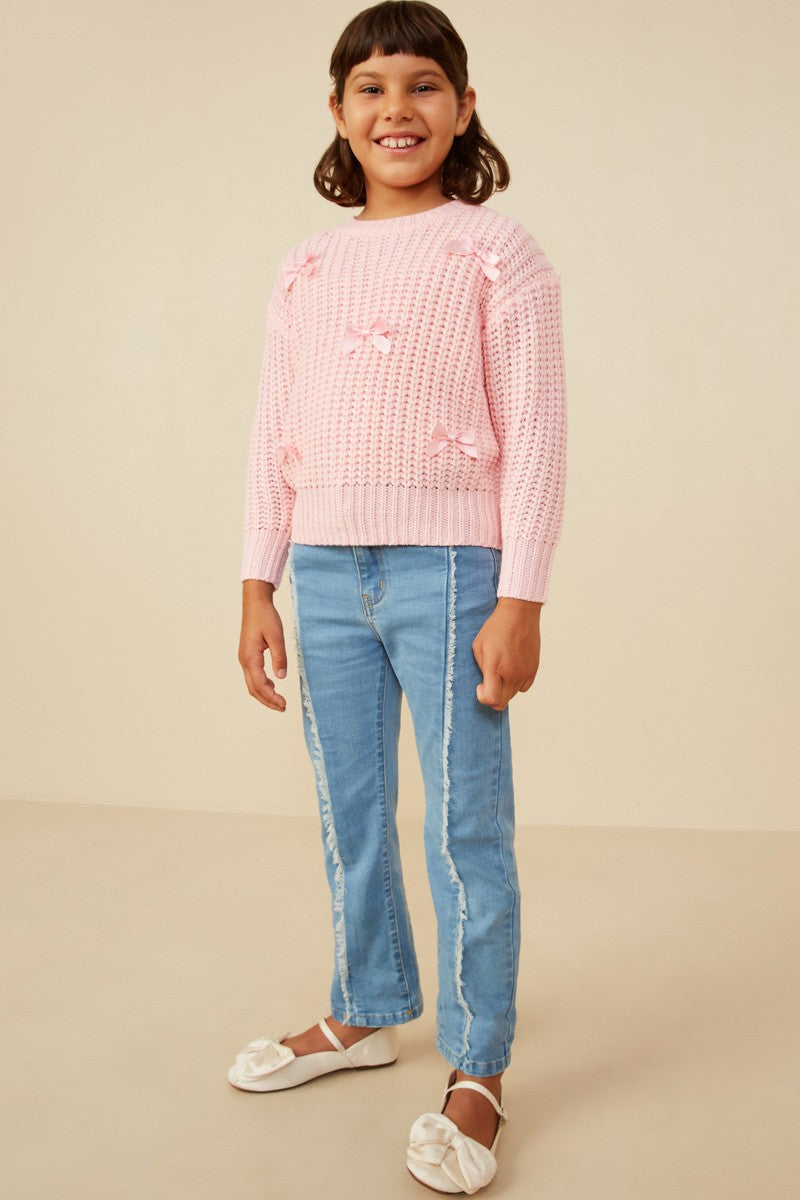 Girls Pink Bow Detail Pullover Sweater
