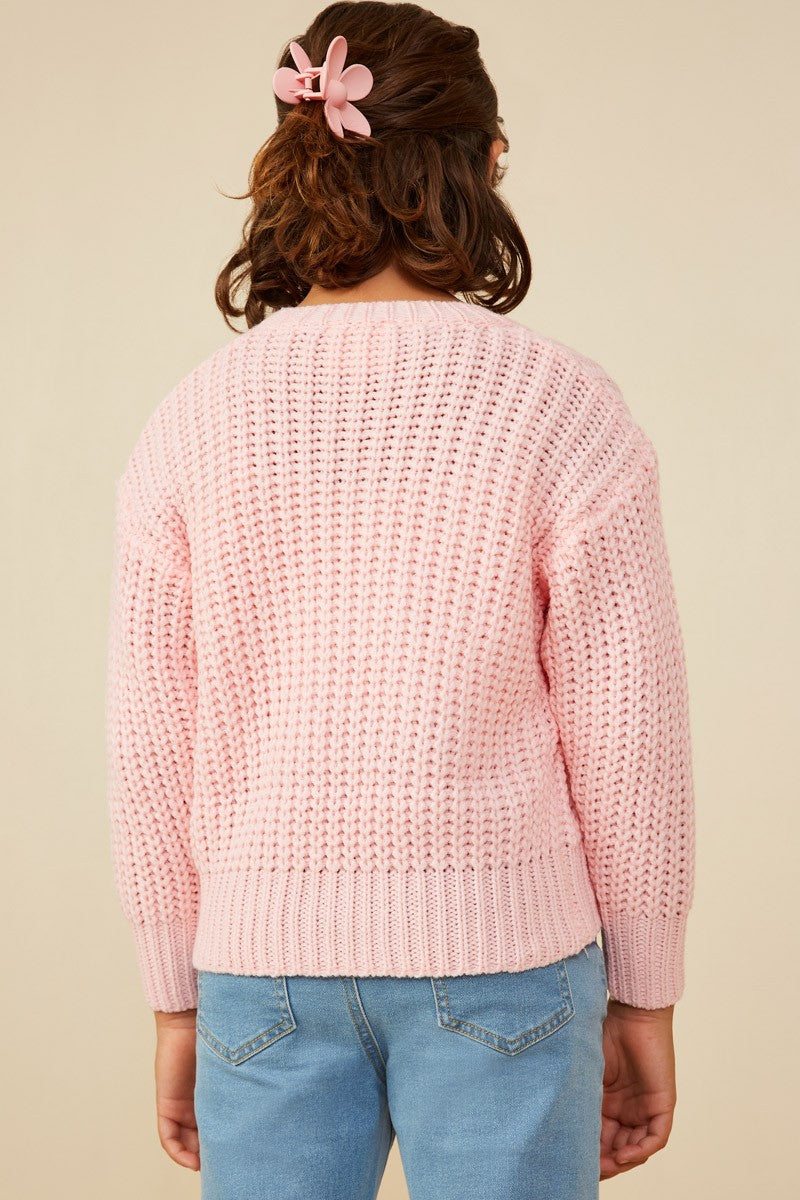 Girls Pink Bow Detail Pullover Sweater