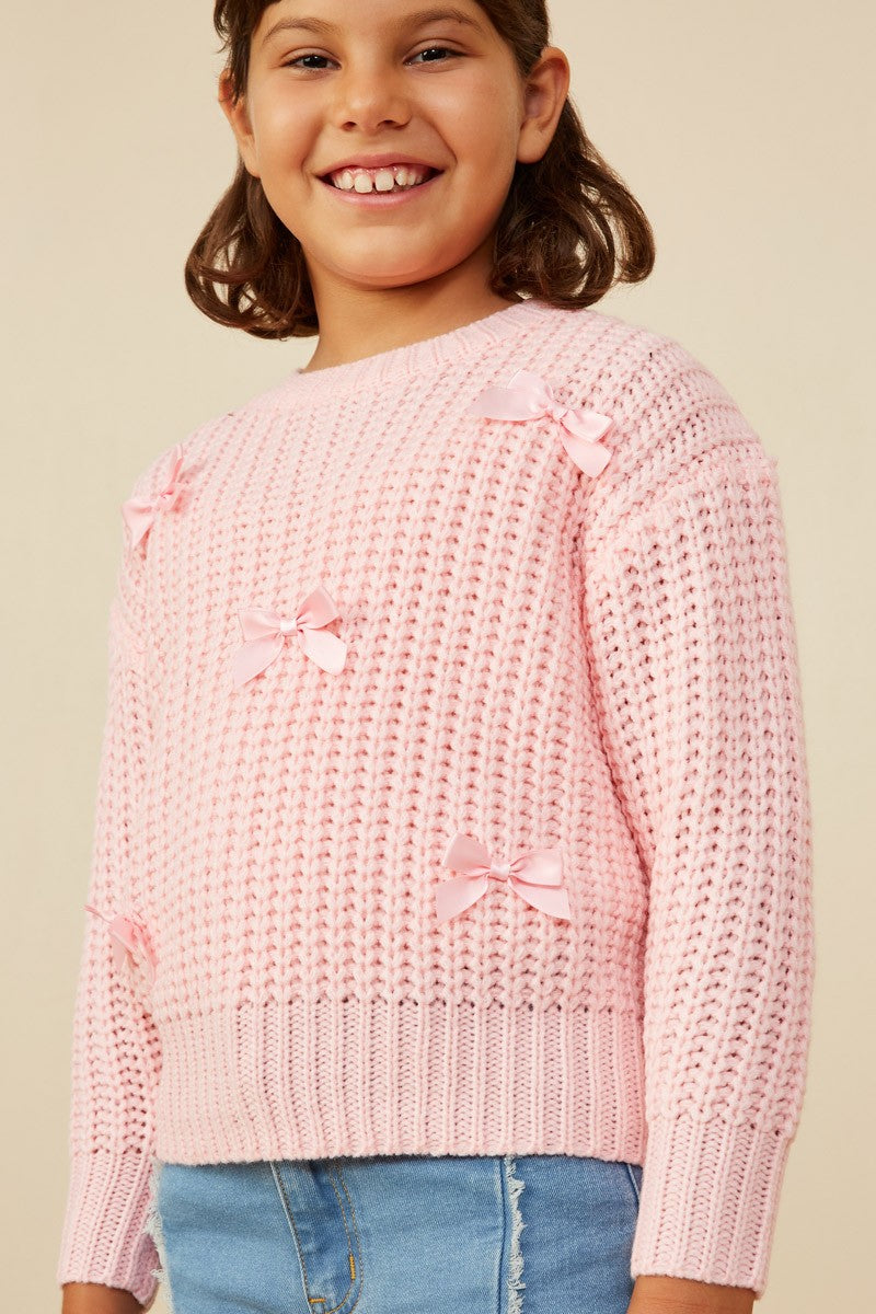 Girls Pink Bow Detail Pullover Sweater