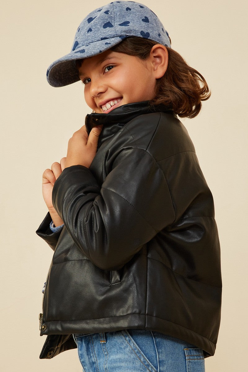 Girls Faux Leather Puff Jacket