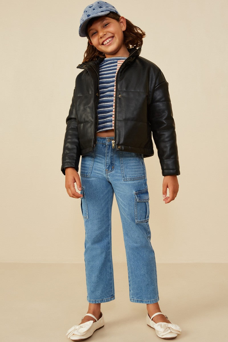 Girls Faux Leather Padded Jacket