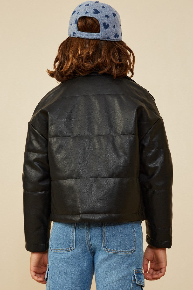 Girls Faux Leather Padded Jacket