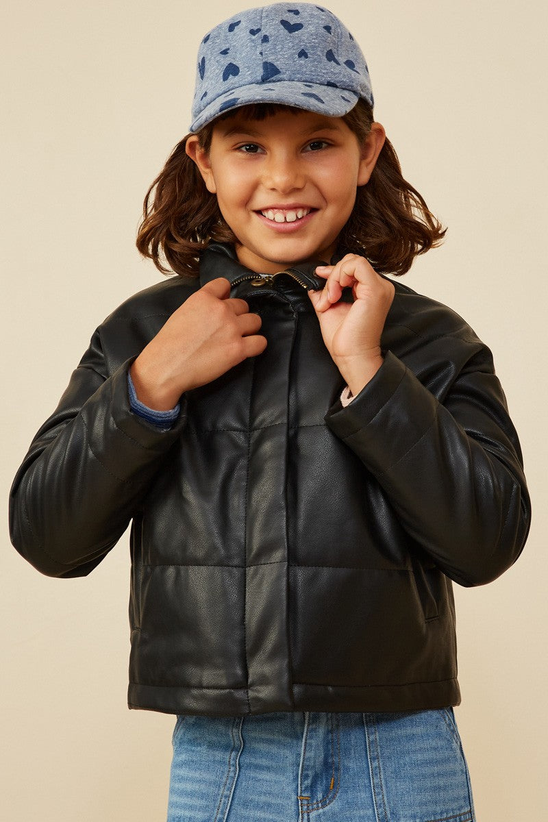 Girls Faux Leather Padded Jacket