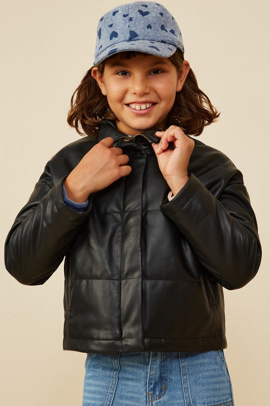 Girls Faux Leather Padded Jacket