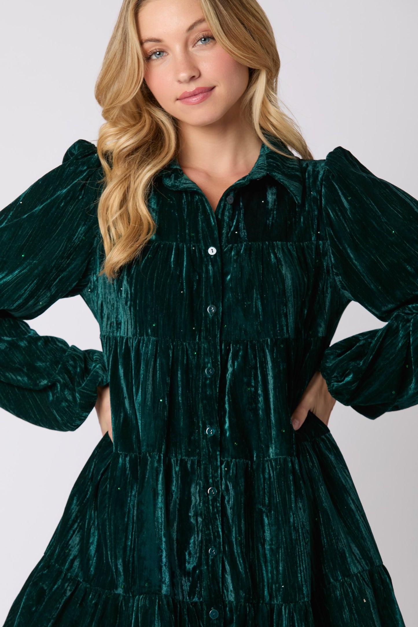 Hunter Green Crushed Velvet Mini Dress