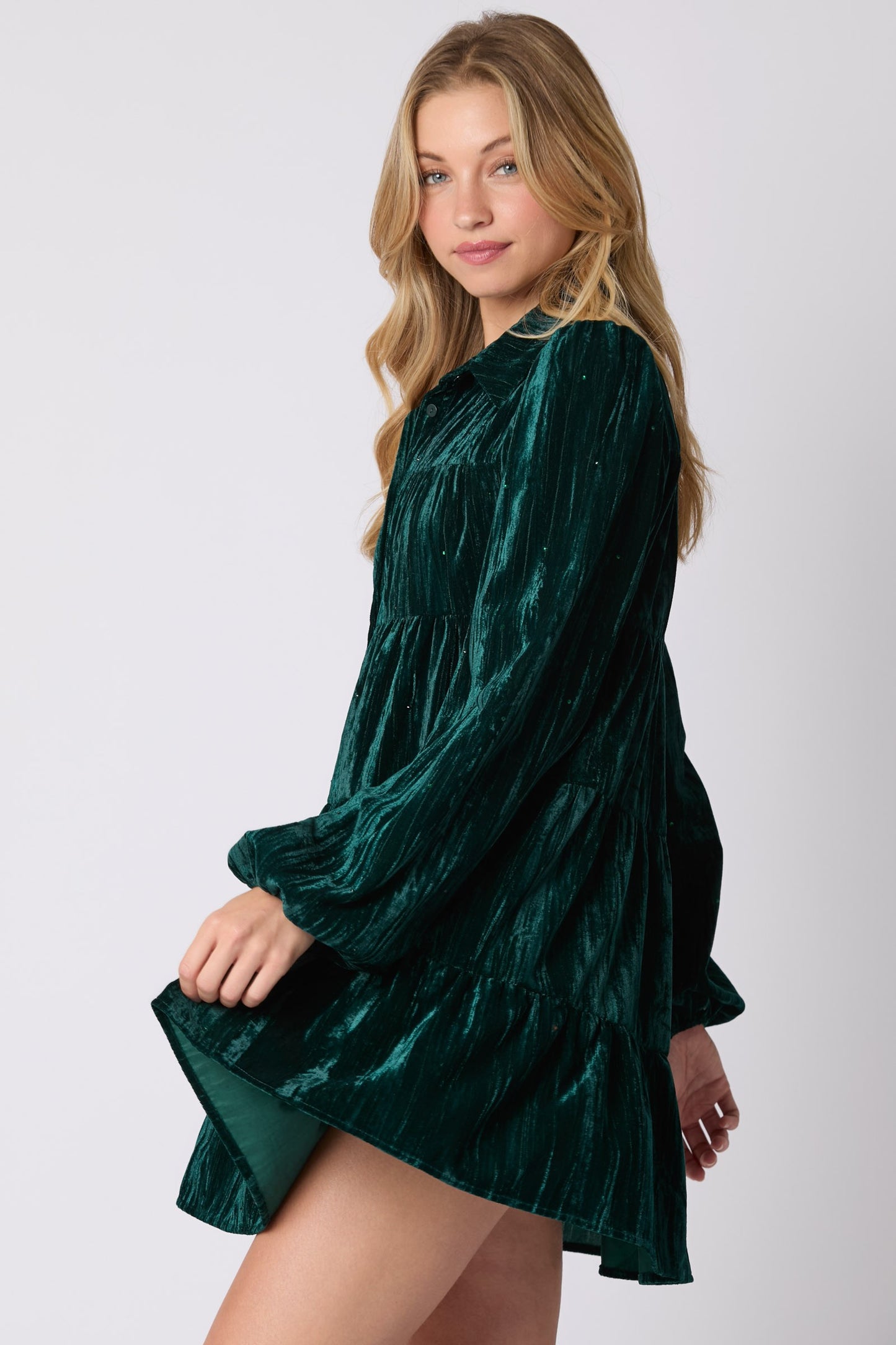 Hunter Green Crushed Velvet Mini Dress