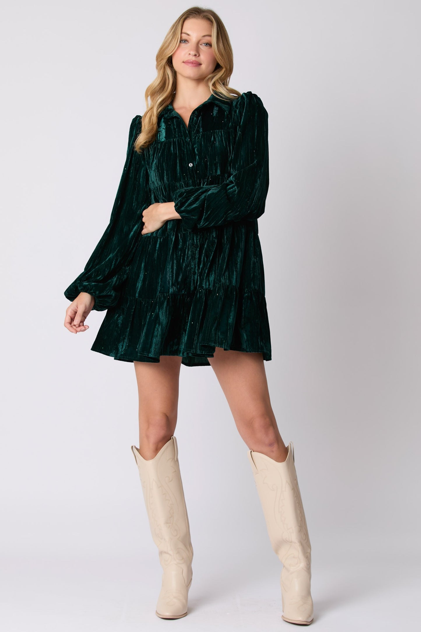 Hunter Green Crushed Velvet Mini Dress