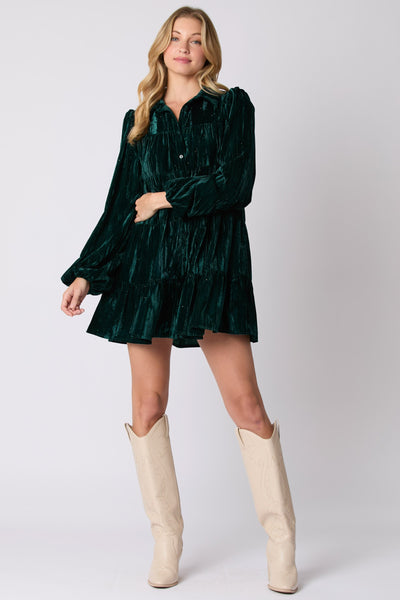 Hunter Green Crushed Velvet Mini Dress – JUST A LITTLE WESTERN
