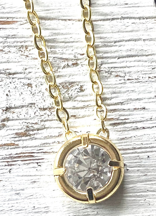 Gold Single Crystal Necklace