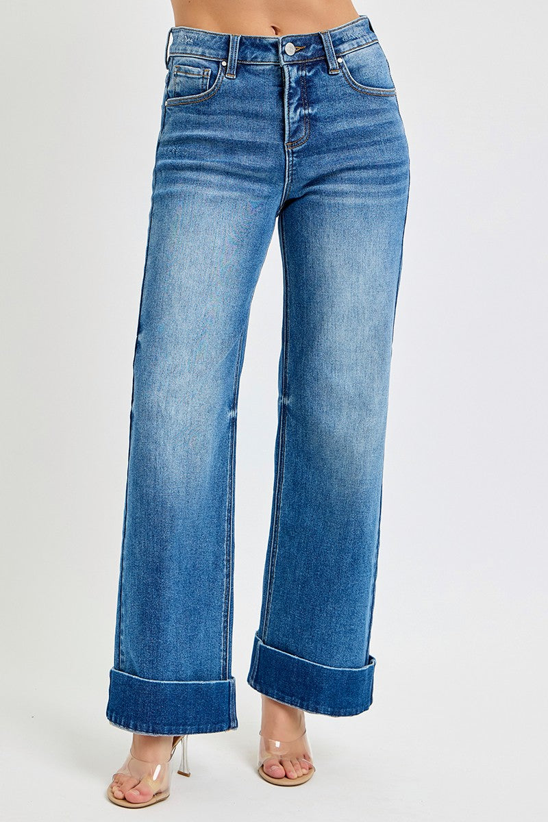 Risen High Rise Wide Cuffed Jeans