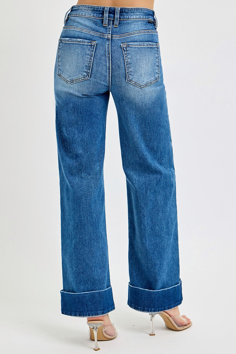 Risen High Rise Wide Cuffed Jeans