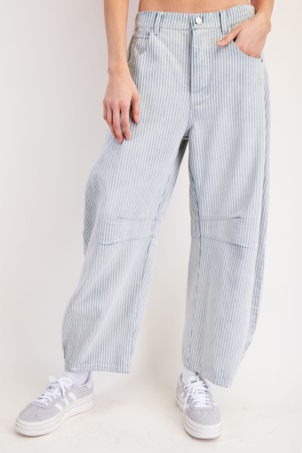 Pinstriped Barrel Jeans